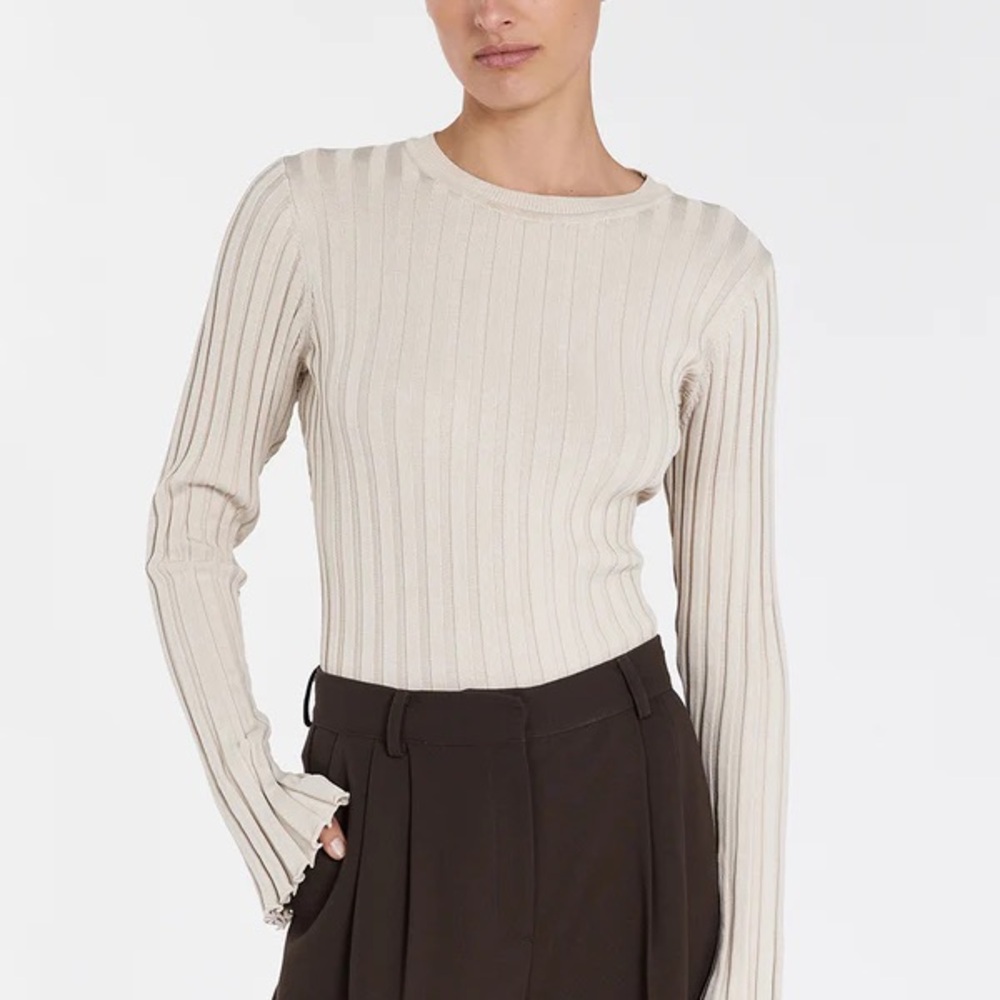 Cream Ribbed Long Sleeve Top NWT